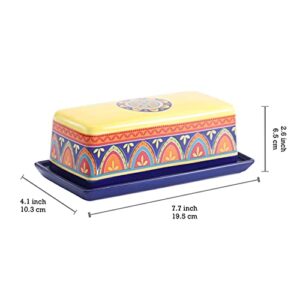 Bico Tunisian Ceramic Butter Dish with Lid, Butter Keeper for Counter, Kitchen, Dishwasher Safe