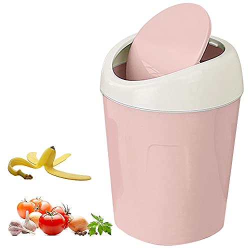 xiaomin Desktop Mini Waste Can with Swing Lid, Stylish Lace Polka Dot Table Trash Bin Table Waste Paper Basket Round Small Trash Can for Office Bathroom Children Bedroom, Trash Garbage Can (Pink)