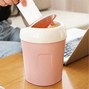 xiaomin Desktop Mini Waste Can with Swing Lid, Stylish Lace Polka Dot Table Trash Bin Table Waste Paper Basket Round Small Trash Can for Office Bathroom Children Bedroom, Trash Garbage Can (Pink)