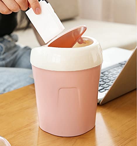 xiaomin Desktop Mini Waste Can with Swing Lid, Stylish Lace Polka Dot Table Trash Bin Table Waste Paper Basket Round Small Trash Can for Office Bathroom Children Bedroom, Trash Garbage Can (Pink)