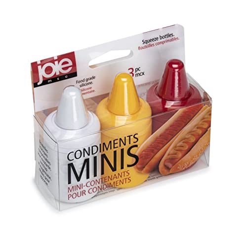 Joie Condiment Mini Squeeze Bottles with Nozzle Caps, Non-Stick Silicone, Set of 3