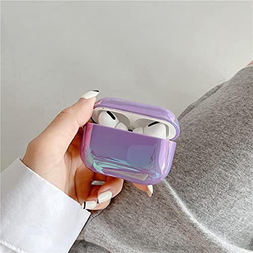 Airpods Pro Case, Iridescent Cute Upgraded Airpods pro Cover for Women with Keychain Compatible with Airpods pro (Purple)