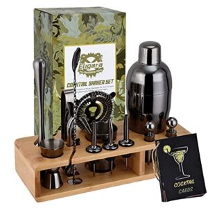 eligara 23-piece bartender kit cocktail shaker set: stainless steel bar tools with sleek bamboo stand & cocktail recipes booklet | ultimate drink mixing adventure