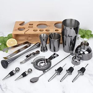Eligara 23-Piece Bartender Kit Cocktail Shaker Set: Stainless Steel Bar Tools with Sleek Bamboo Stand & Cocktail Recipes Booklet | Ultimate Drink Mixing Adventure