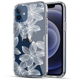 ranz iphone 12 case, iphone 12 pro case, anti-scratch shockproof series clear acrylic + tpu bumper protective case for iphone 12 / iphone 12 pro (6.1 inch) [2020 released] - white flower