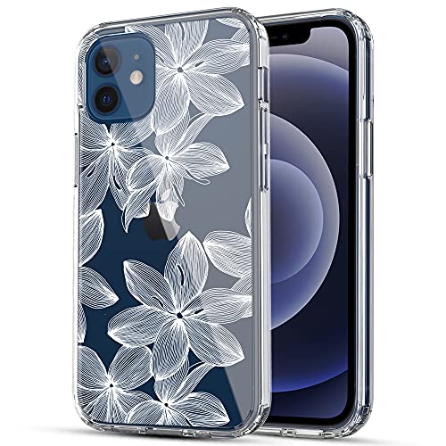 RANZ iPhone 12 Case, iPhone 12 Pro Case, Anti-Scratch Shockproof Series Clear Acrylic + TPU Bumper Protective Case for iPhone 12 / iPhone 12 Pro (6.1 inch) [2020 Released] - White Flower