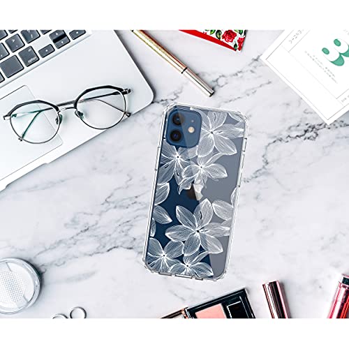 RANZ iPhone 12 Case, iPhone 12 Pro Case, Anti-Scratch Shockproof Series Clear Acrylic + TPU Bumper Protective Case for iPhone 12 / iPhone 12 Pro (6.1 inch) [2020 Released] - White Flower