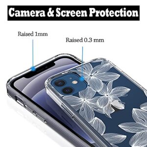 RANZ iPhone 12 Case, iPhone 12 Pro Case, Anti-Scratch Shockproof Series Clear Acrylic + TPU Bumper Protective Case for iPhone 12 / iPhone 12 Pro (6.1 inch) [2020 Released] - White Flower