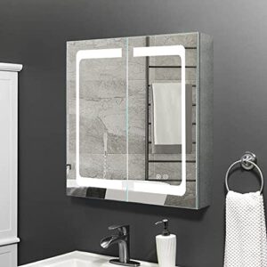 Janboe 24 Inch X 28 Inch Illuminated Led Mirror Cabinet for Bathroom Stainless Steel Wall Mounted Medicine Cabinet with Double Touch Switches for Clor Change, Dimmer and Anti-Fog Function