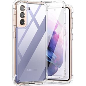 SURITCH Clear Case for Samsung Galaxy S21 5G,[Built in Screen Protector][Camera Lens Protection] Full Body Protective Hard Shell+Soft TPU Bumper Shockproof Rugged Cover for Galaxy S21 6.2" (Clear)