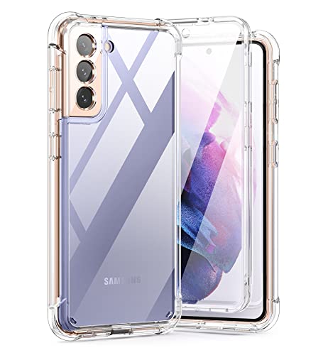 SURITCH Clear Case for Samsung Galaxy S21 5G,[Built in Screen Protector][Camera Lens Protection] Full Body Protective Hard Shell+Soft TPU Bumper Shockproof Rugged Cover for Galaxy S21 6.2" (Clear)