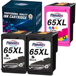 paeolos remaunfactured 65xl ink cartridge replacement for hp 65xl black and color combo pack for envy 5055 5052 5058 deskjet 3755 2655 3720 3730 3752 printer, 3 packs (2 black, 1 tri-color)