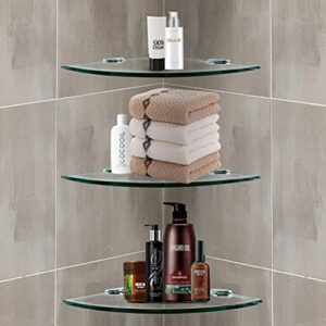 Corner Glass Shower Caddy 4 Pack 8MM-Thick Tempered Glass Shelf No Drilling Wall Mount Corner Mounted Shelves Space Saver Adhesive Bathroom Home Shelf Shampoo Holder Organizer Strong Adhesion