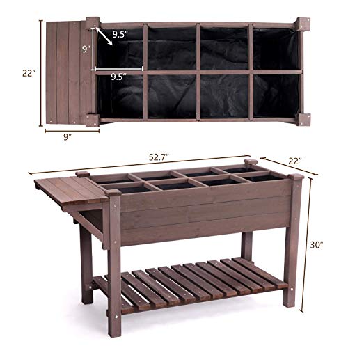 Aivituvin 52.7x22x30in Raised Garden Bed, Elevated Wood Planter Box Stand for Outdoor Gardening, Liner Included, 230lbs Capacity