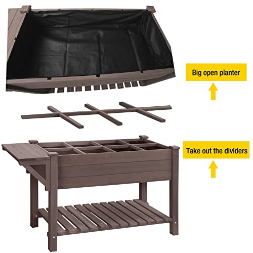 Aivituvin 52.7x22x30in Raised Garden Bed, Elevated Wood Planter Box Stand for Outdoor Gardening, Liner Included, 230lbs Capacity