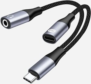 boiot usb c to 3.5mm headphone and charger adapter, 2-in-1 usb type c to aux audio jack hi-res dac and pd 3.0 fast charging dongle cable compatible with pixel 4 xl, galaxy s21 s20 s20+ plus note 20