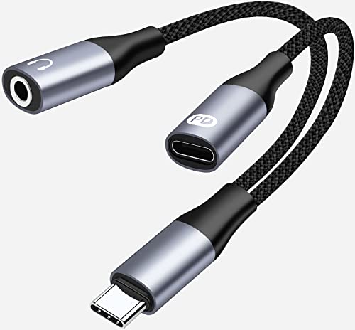 BOIOT USB C to 3.5mm Headphone and Charger Adapter, 2-in-1 USB Type C to Aux Audio Jack Hi-Res DAC and PD 3.0 Fast Charging Dongle Cable Compatible with Pixel 4 XL, Galaxy S21 S20 S20+ Plus Note 20