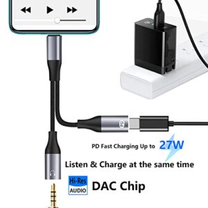 BOIOT USB C to 3.5mm Headphone and Charger Adapter, 2-in-1 USB Type C to Aux Audio Jack Hi-Res DAC and PD 3.0 Fast Charging Dongle Cable Compatible with Pixel 4 XL, Galaxy S21 S20 S20+ Plus Note 20