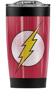 the flash logo distressed white & yellow stainless steel tumbler 20 oz coffee travel mug/cup, vacuum insulated & double wall with leakproof sliding lid | great for hot drinks and cold beverages
