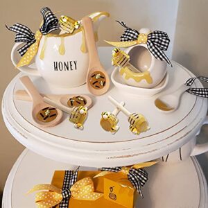 5 PCS Honey Dipper with Faux Honey Mini Bee Tiered Tray Decor Spring Summer Farmhouse Kitchen Display