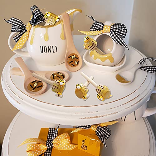 5 PCS Honey Dipper with Faux Honey Mini Bee Tiered Tray Decor Spring Summer Farmhouse Kitchen Display