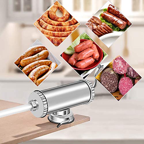 5 LBS Aluminum Horizontal Sausage Stuffer Machine, Manual Sausage Maker Kit With Suction Base & 4 Filling Nozzles For Homemade1