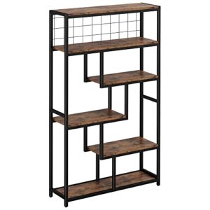 ironck bookshelves and bookcases 6-shelf etagere bookcase, industrial open display shelves geometric bookcase with sturdy metal frame,vintage brown