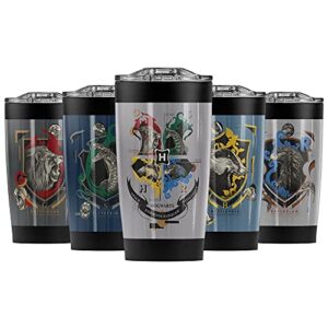 harry potter hogwarts magicial mischief crest stainless steel tumbler 20 oz coffee travel mug/cup, vacuum insulated & double wall with leakproof sliding lid | great for hot drinks and cold beverages
