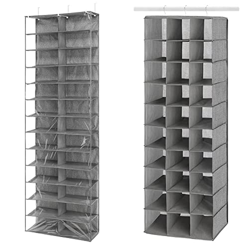 Whitmor Over The Door Shoe Shelves - 26 Sections - Crosshatch Gray & Hanging Shoe Shelves Closet Organizer, Crosshatch Gray, 30 Section