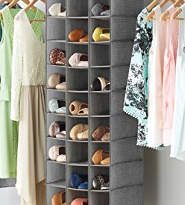 Whitmor Over The Door Shoe Shelves - 26 Sections - Crosshatch Gray & Hanging Shoe Shelves Closet Organizer, Crosshatch Gray, 30 Section