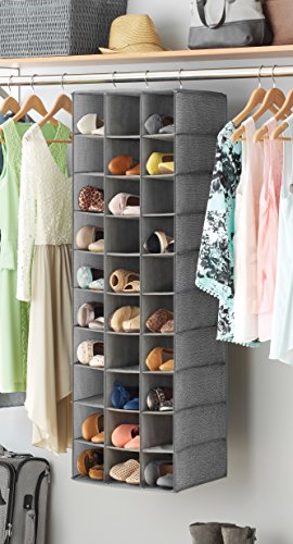 Whitmor Over The Door Shoe Shelves - 26 Sections - Crosshatch Gray & Hanging Shoe Shelves Closet Organizer, Crosshatch Gray, 30 Section