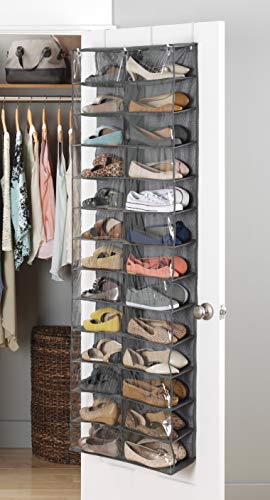 Whitmor Over The Door Shoe Shelves - 26 Sections - Crosshatch Gray & Hanging Shoe Shelves Closet Organizer, Crosshatch Gray, 30 Section