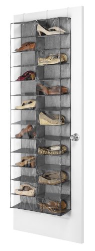 Whitmor Over The Door Shoe Shelves - 26 Sections - Crosshatch Gray & Hanging Shoe Shelves Closet Organizer, Crosshatch Gray, 30 Section