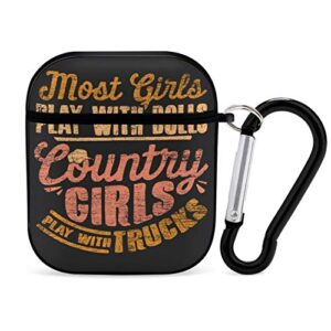 country girls play trucks airpods case cover for apple airpods 2&1 cute airpod case for boys girls silicone protective skin airpods accessories with keychain