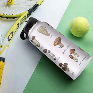 Mushroom Stainless Steel Sports Water Bottle with Straw Lid Travel Thermo Mug Gifts for Friends white 32oz