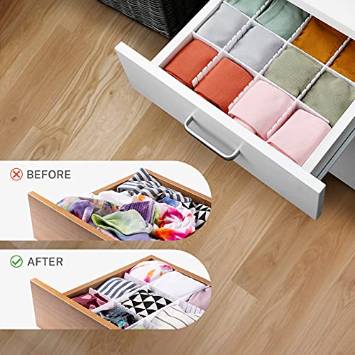 MaidMAX 15Pcs Drawer Dividers for Clothes Adjustable Drawer Organizer for Underwear Makeup Kitchen Utensils Tools 16” x 2.7” DIY Dresser Drawer Separators Organizers for Bedroom Kitchen Office