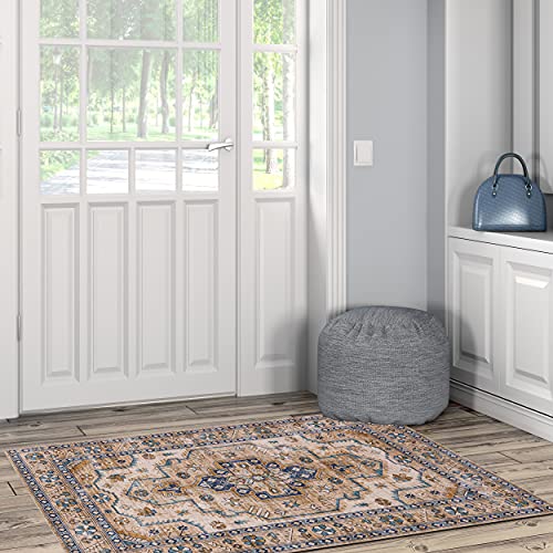 Linon The Anywhere Washable Rug Jones Ivory/Gold 3' X 5' Accent Rug
