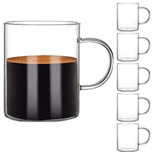 glass coffee mugs set of 6, aoeoe 15 oz large coffee mug, wide mouth glass mugs, mocha hot beverage mugs, clear espresso cups with handle, glass cup for hot or cold latte, cappuccino, tea, juice, beer