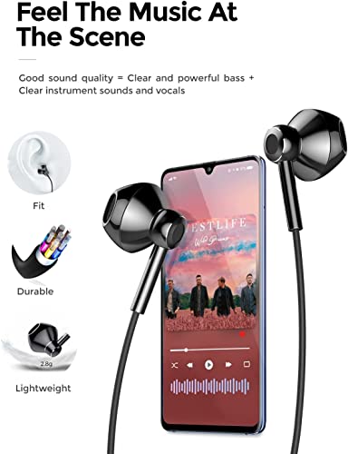 Linklike Wired Earbuds with Microphone Extra Bass Earbuds in-Ear Headphones Quad Drivers Hi-Res Earphones with Volume Control Noise Isolating Ear Tips for iPhone Samsung Laptops