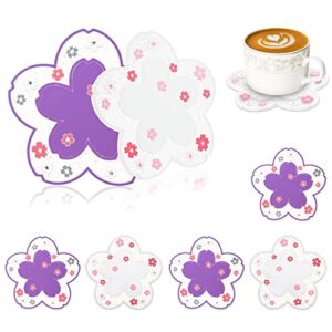 conisy flower coasters for drinks,6 pcs cute non-slip washable reusable heat resistant silicone coasters (sakura,purple & white)