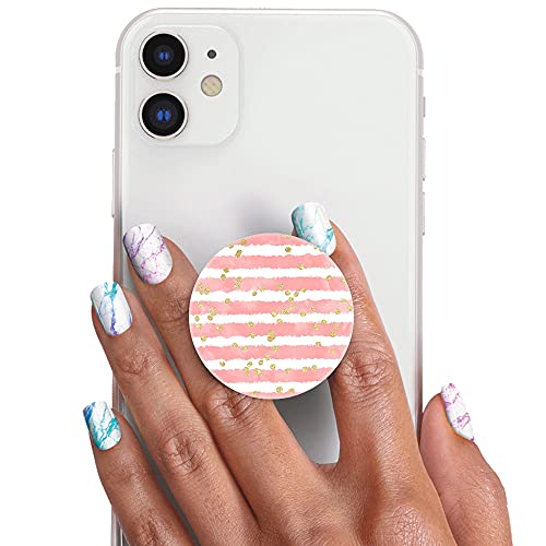 4 Pack Cell Phone Stand，Multi-Function Cellphone Foldable Finger Grip Holder for Smartphone and Tablets - Rose Gold Blush Pink Confetti White Black Stripes Marble Smile Heart