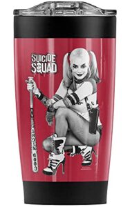 logovision suicide squad quinn kneel stainless steel tumbler 20 oz coffee travel mug/cup, vacuum insulated & double wall with leakproof sliding lid | great for hot drinks and cold beverages