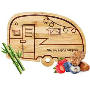 happy camper bamboo cutting board,retro rv engraved camping cutting board, camper decor rv gift for couple,camping,housewarming&party