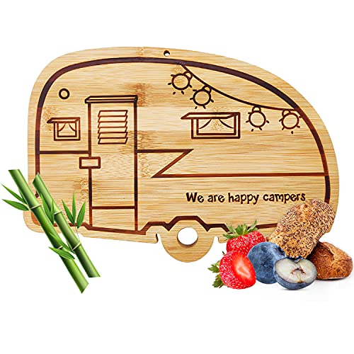 Happy Camper Bamboo Cutting Board,Retro RV Engraved Camping Cutting Board, Camper Decor RV Gift for Couple,Camping,Housewarming&Party