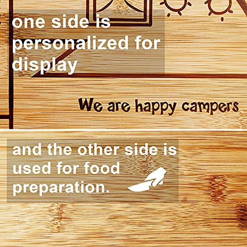 Happy Camper Bamboo Cutting Board,Retro RV Engraved Camping Cutting Board, Camper Decor RV Gift for Couple,Camping,Housewarming&Party