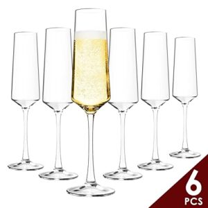 Chouggo Champagne Flutes Glass Set of 6, Hand Blown Glasses - Hand Crafted by Artisans - Premium Crystal - Gift for Birthday, Wedding, Anniversary, Christmas - 8oz, Clear