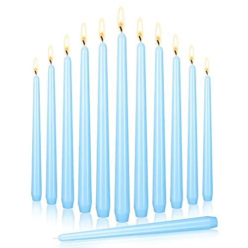 Laskey Taper Candles 10 Inch Tall Wedding Dinner Candle Set of 12 (Light Blue)