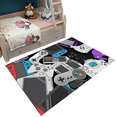 Home Area Gamer Rugs with Game Controller Design,Non Slip Floor Mats for Kids,Velvet Carpet for Decor Living Bed Playrooms Black 120X160CM (120x160cm)