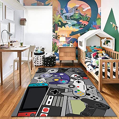 Home Area Gamer Rugs with Game Controller Design,Non Slip Floor Mats for Kids,Velvet Carpet for Decor Living Bed Playrooms Black 120X160CM (120x160cm)