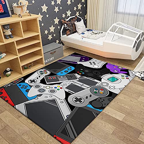 Home Area Gamer Rugs with Game Controller Design,Non Slip Floor Mats for Kids,Velvet Carpet for Decor Living Bed Playrooms Black 120X160CM (120x160cm)